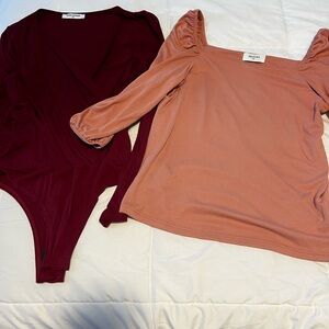 Pink Coral top and Burgundy Long Sleeve Bodysuit MP